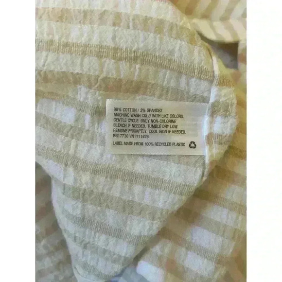 Ava & Viv Womens Plus 1X Gauzy Tan‎ White Stripe Button Down Long Sleeve Shirt - Picture 7 of 11